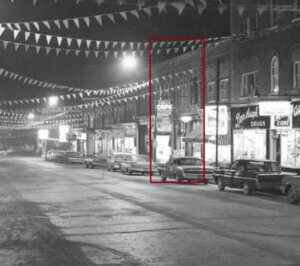 Black and white image of Main Street, Shelburne.