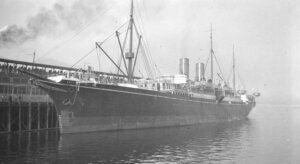 Black and white image of a boat.