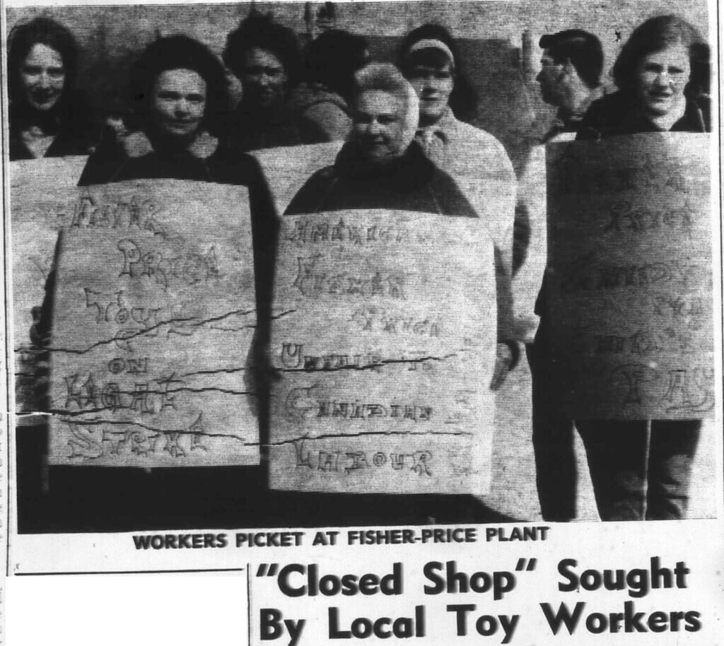 Image of Fisher-Price employees striking in the Orangeville Banner